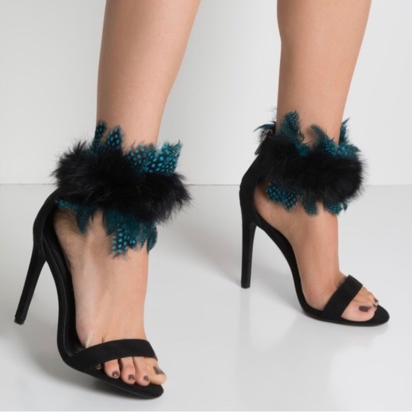 peacock heels with feathers
